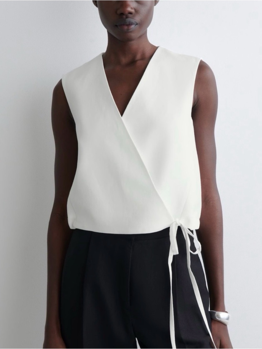COS TIE-DETAIL LINEN-BLEND WRAP VEST SIZE 4